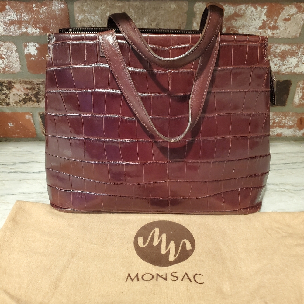 Monsac croc print top handle bag